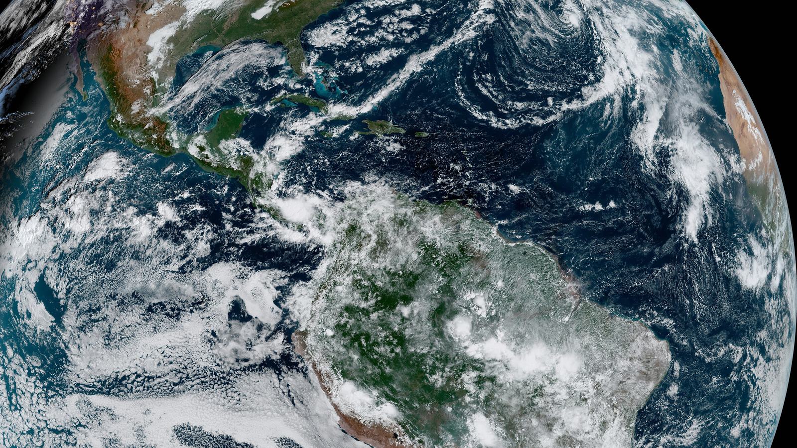 NOAA GOES-16 satellite view of the Atlantic Ocean and the Americas (November 2021 file image)