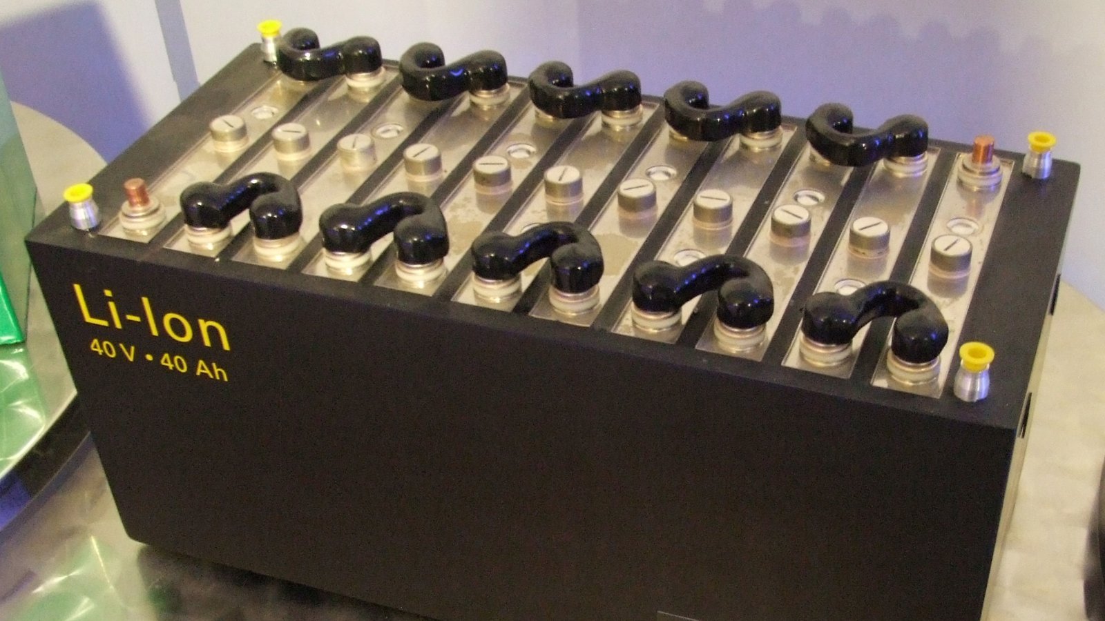 A lithium-ion battery pack — illustrative; the device described uses nickel-hydroxide cells