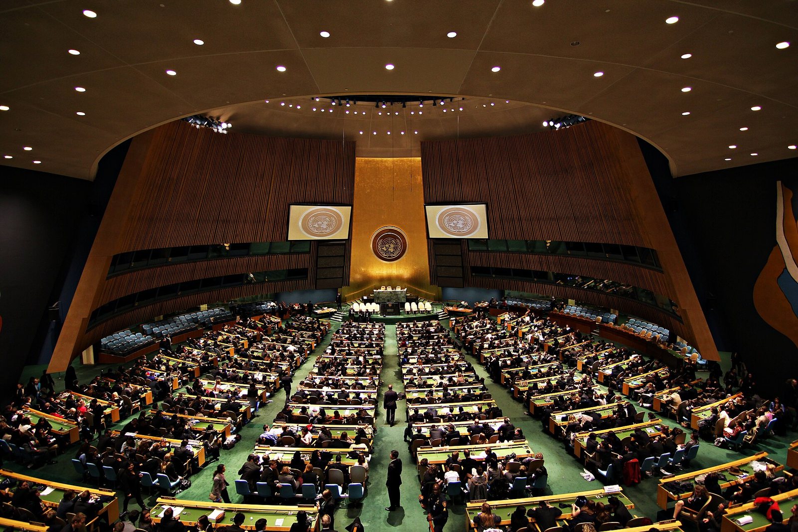 The UN General Assembly Hall in New York during a 2011 session — illustrative, not a photo of Thursday's session