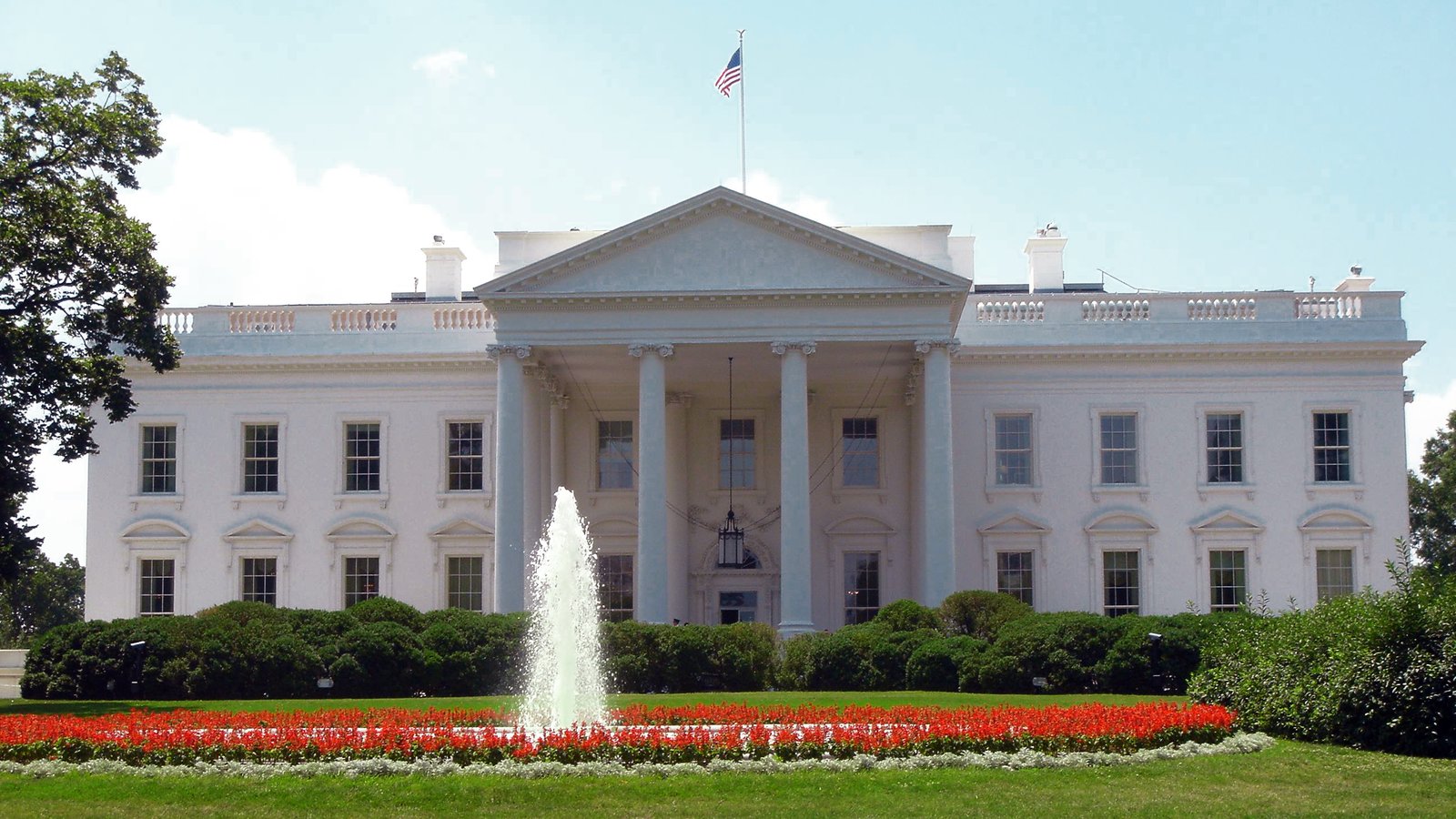 North Portico of the White House on a clear day — illustrative